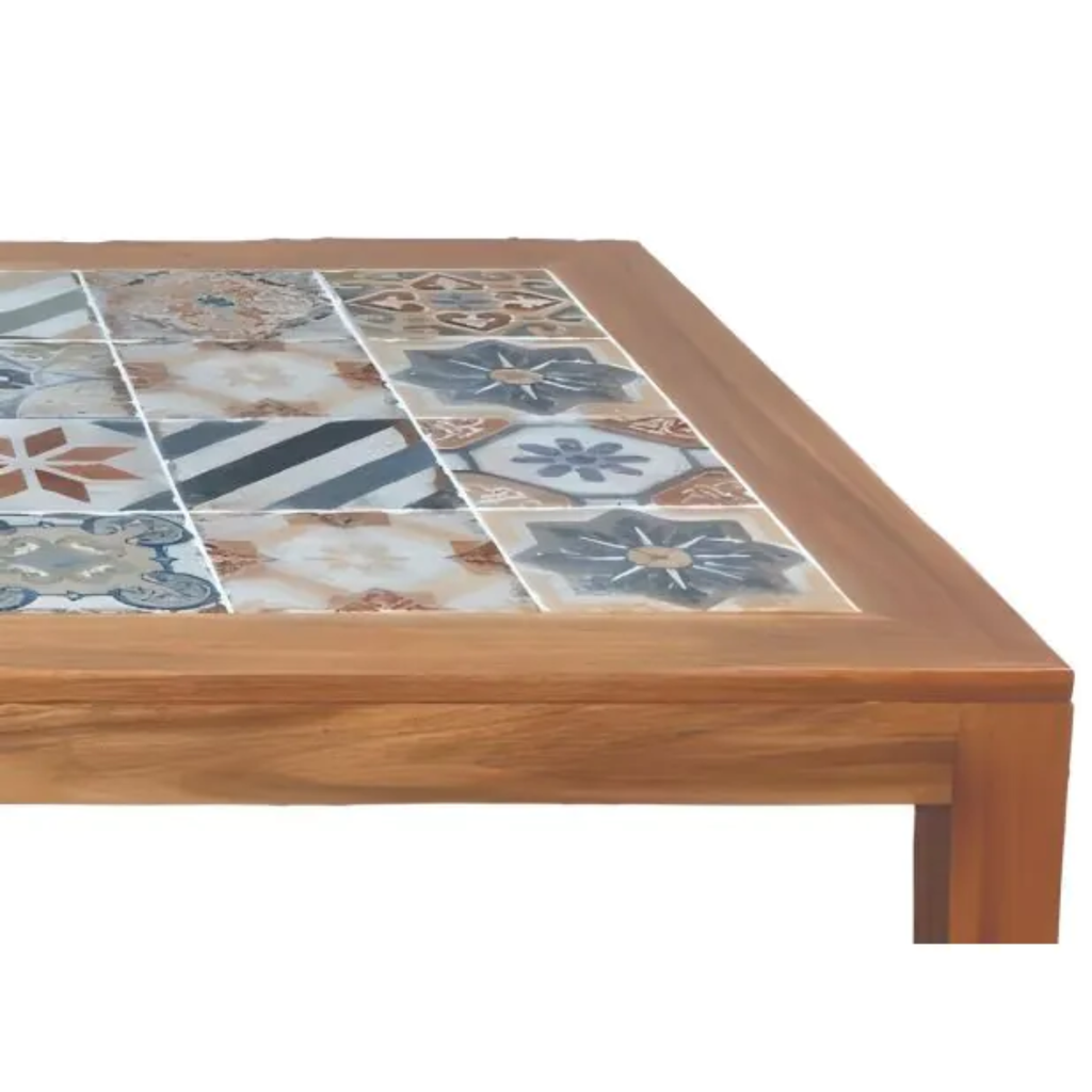 TAVOLO SORRENTO DEC.POMPEI PIASTR.GRES CM.80X80X75 ACACIA