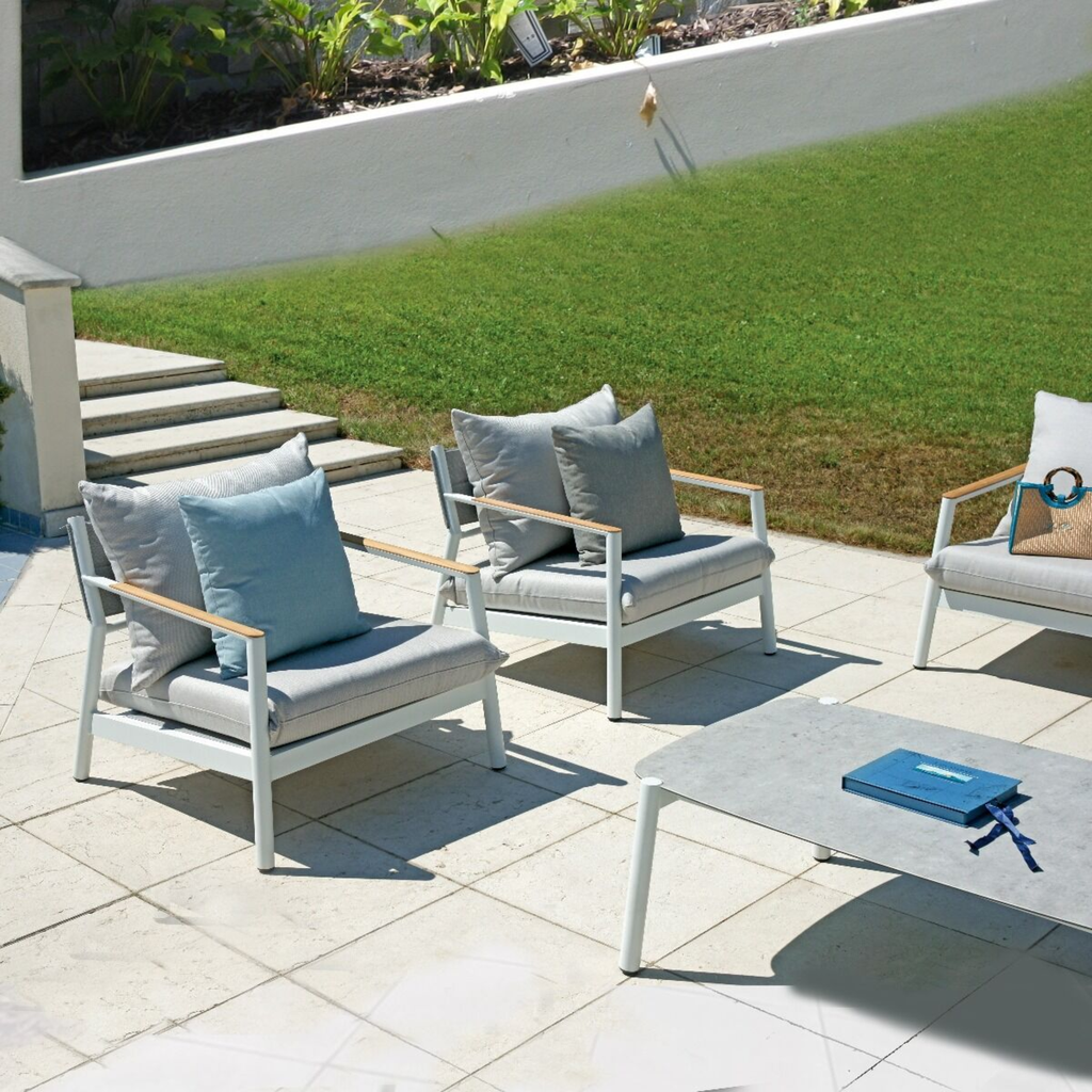 SET CASSIS ALLUMINIO BIANCO/TEAK+CUSCINI