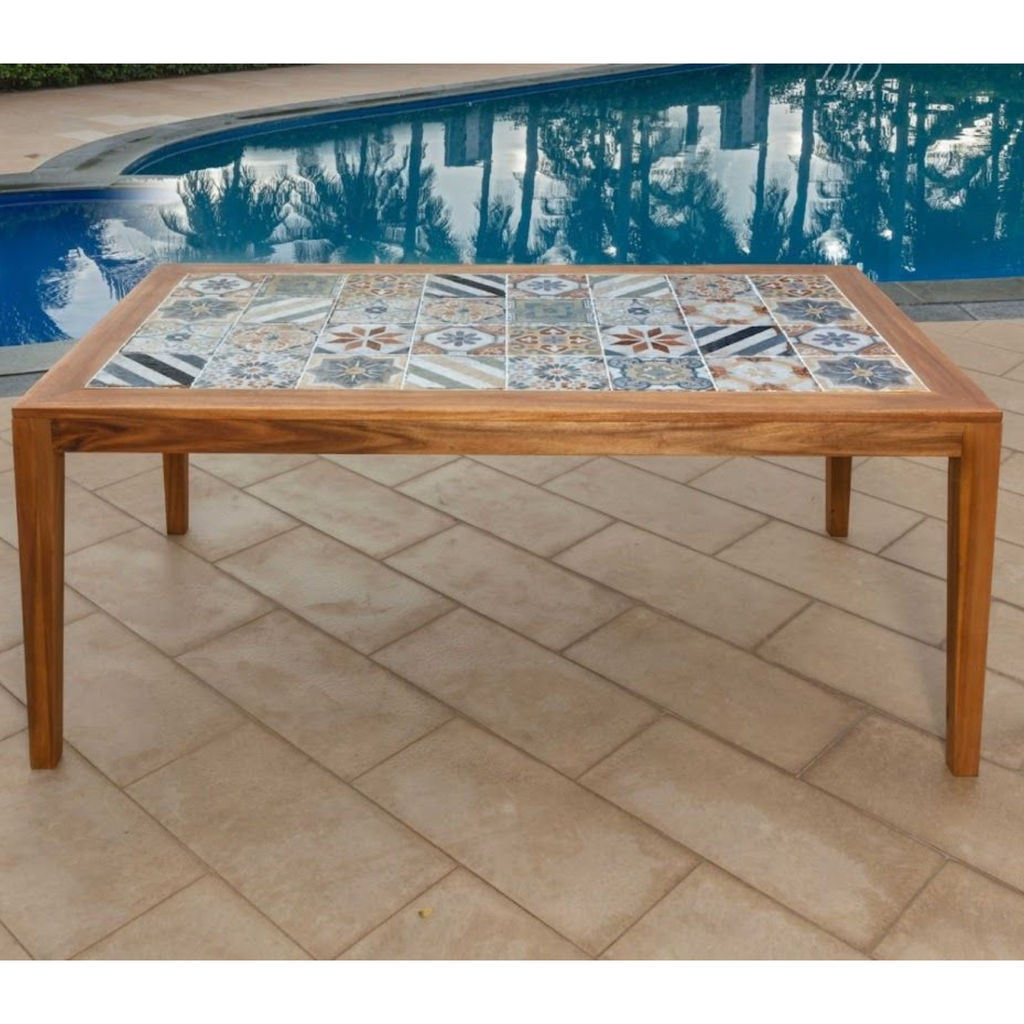 TAVOLO SORRENTO DEC.POMPEI PIASTR.GRES CM.80X80X75 ACACIA