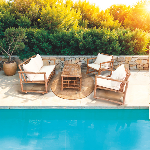 [177055] SET SOFA BAMBOO TAVOLO CM.90X50+N.2 SEDIE+PANCA