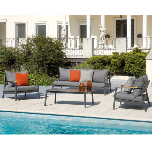 [177023] SET CASSIS ALLUMINIO ANTRACITE/TEAK+CUSCINI