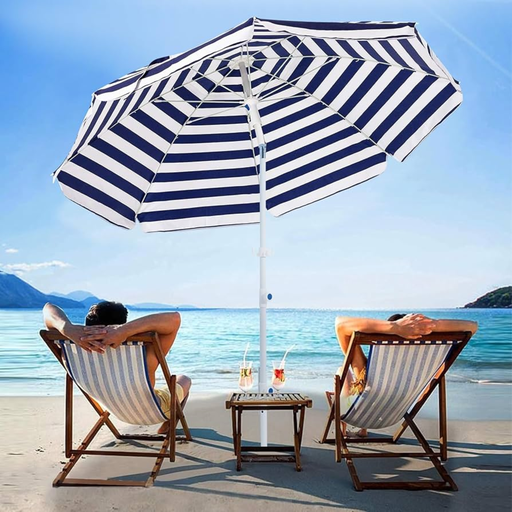 [202186] OMBRELLONE PORTOVENERE ALU 200/8 RIGATO BIANCO BLU