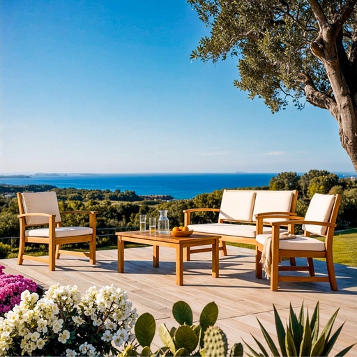 [164143] SET SASSARI PZ.4 ACACIA OLIATA C/CUSCINI COL. ECRU